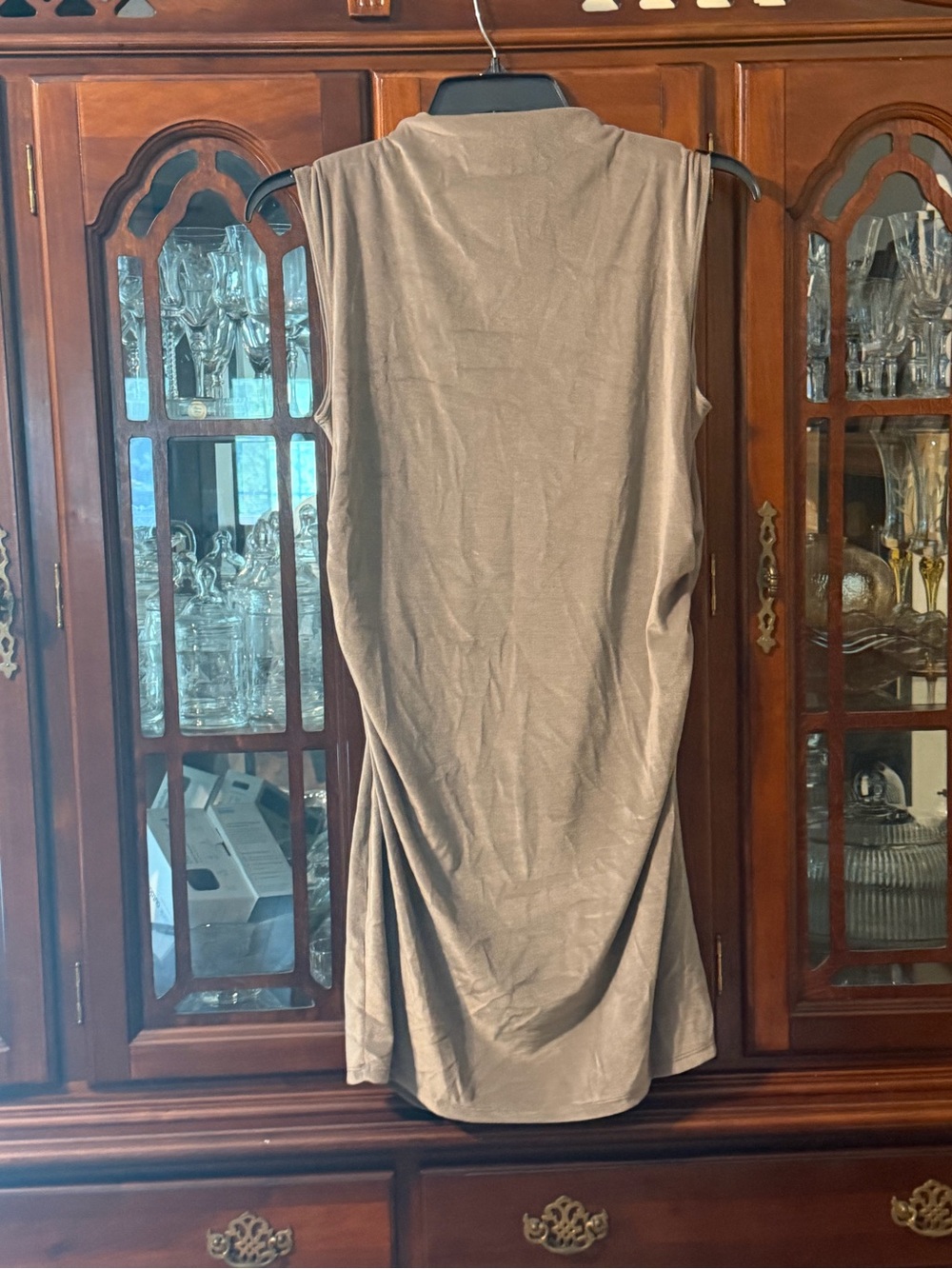 A New Day Sleeveless Taupe Knit Drape Dress With Ruched Sides - Women